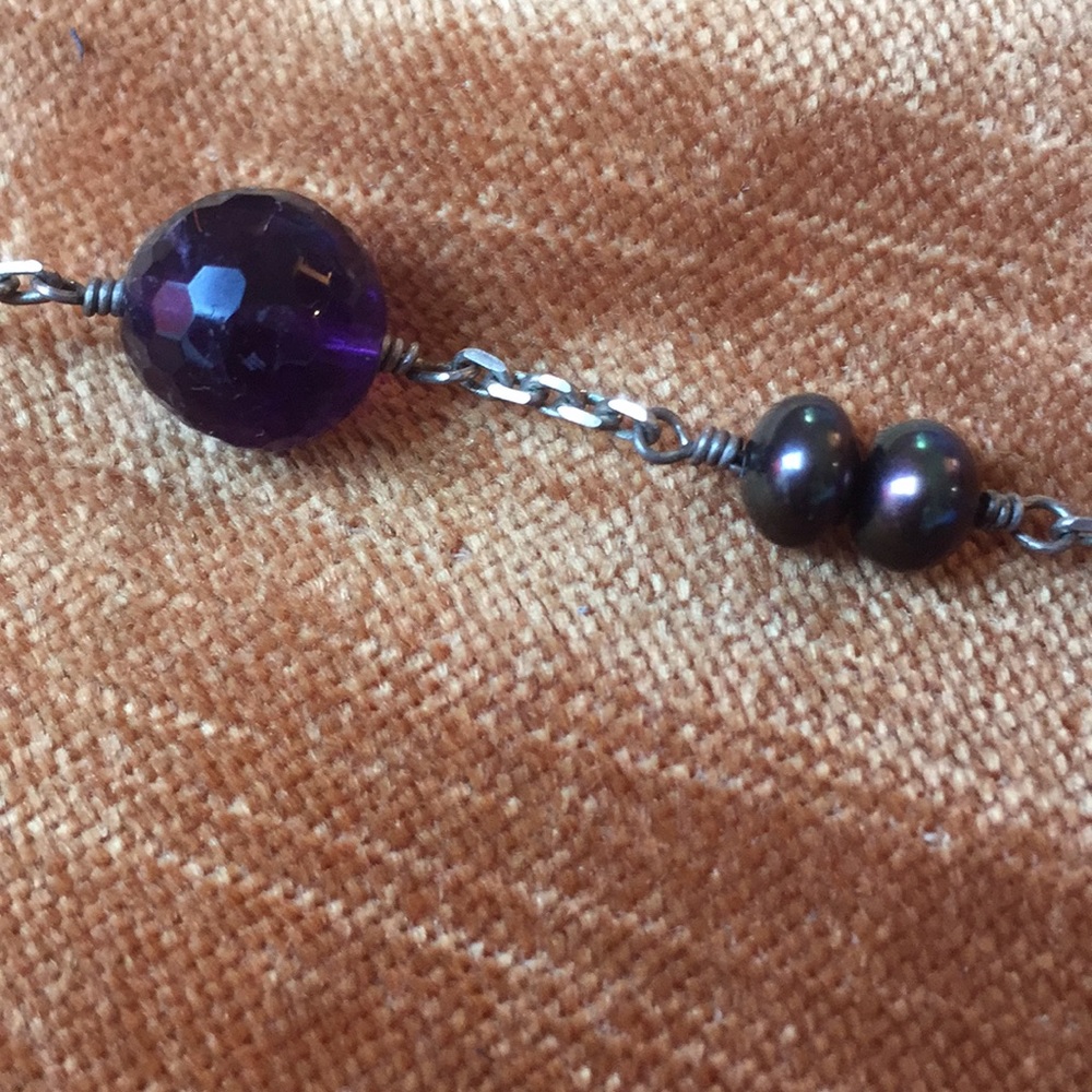 Amatheist and black pearls necklace